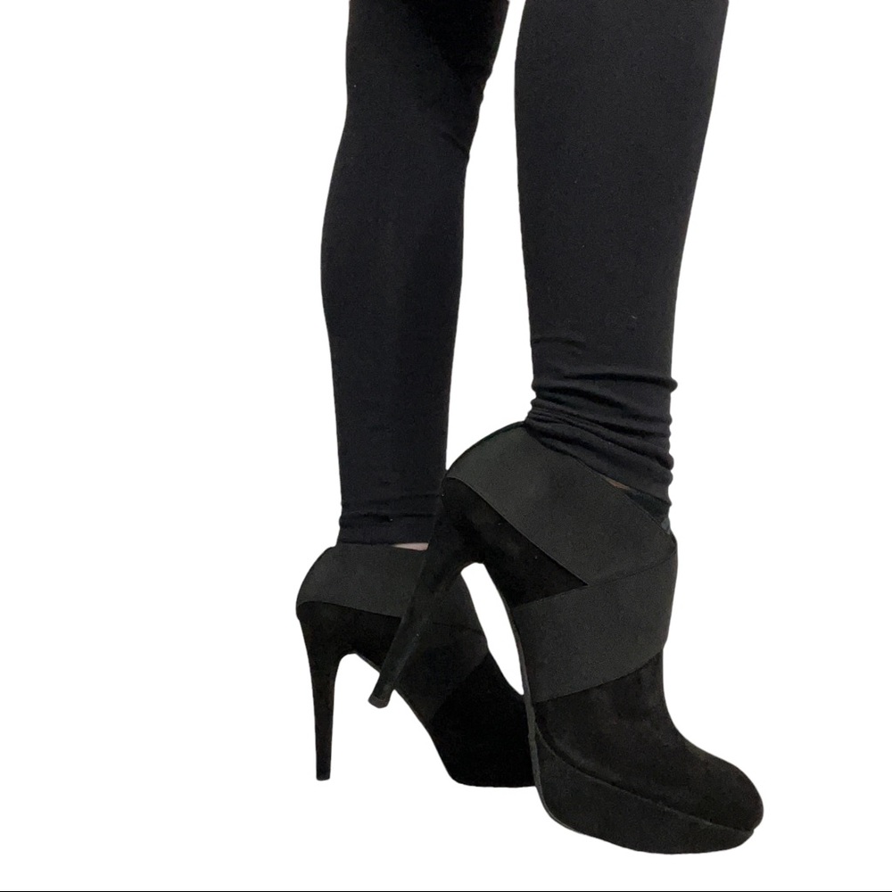 Stuart Weitzman “Kilgore” Black Suede Platform Ankle Booties